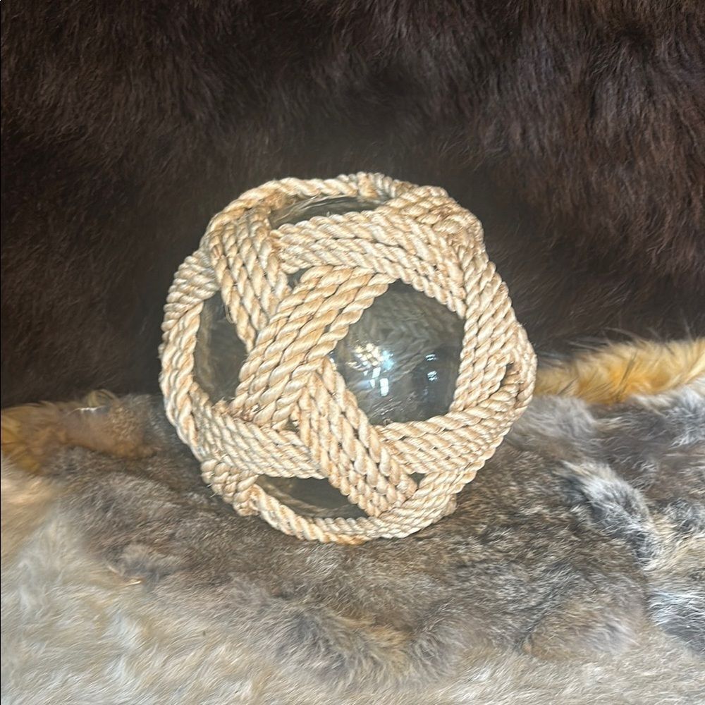 Rustic Tan Rope Glass Sphere (4175)